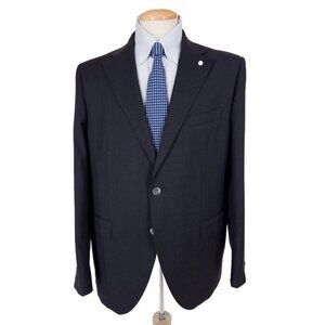 Luigi Bianchi Mantova Twill Wool Suit Jacket Size 56 46 S Black LBM